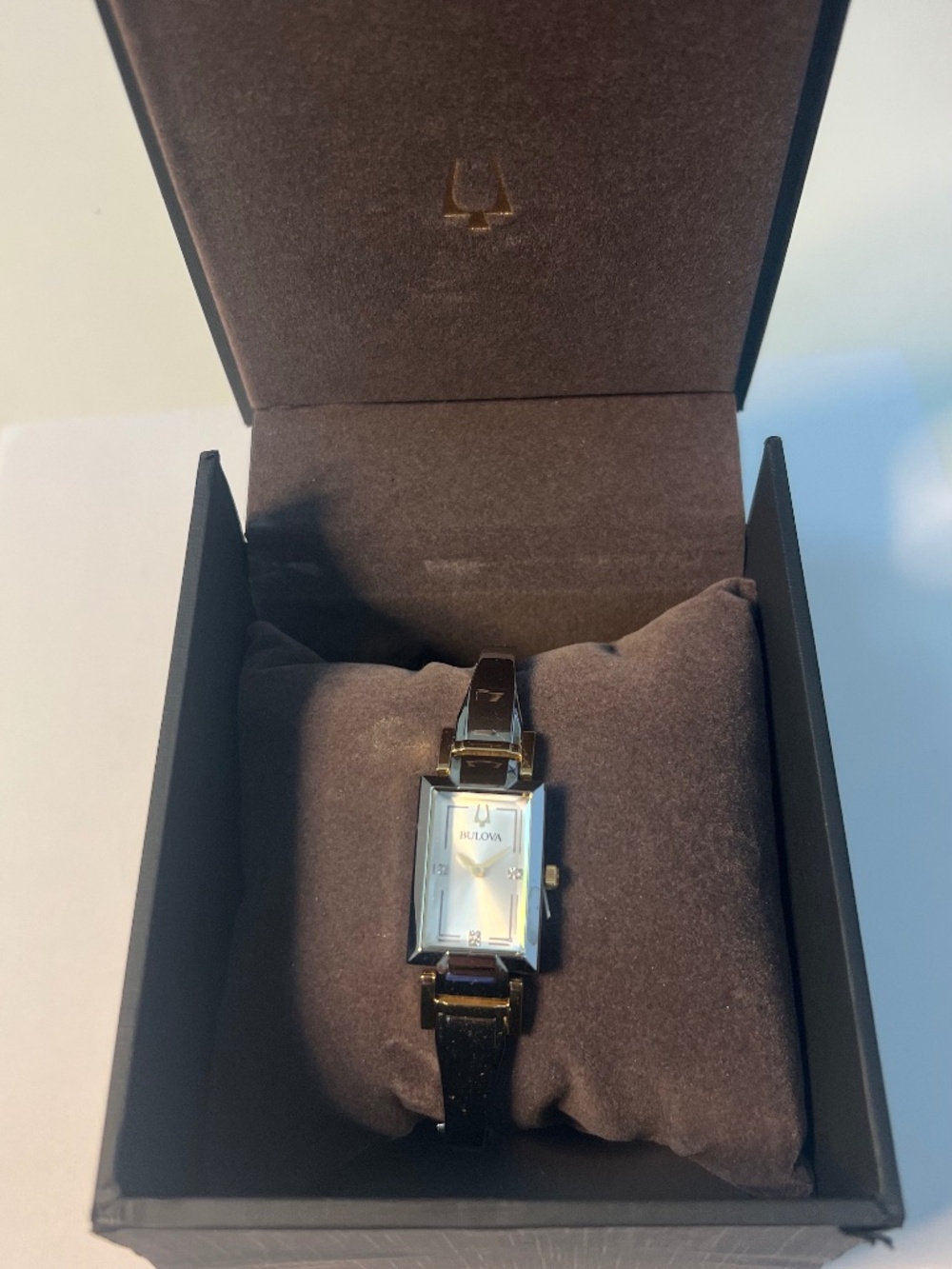 Brand New Bulova Women's Silver-Tone Rectangular Bangle Watch | MOP Dial & Box